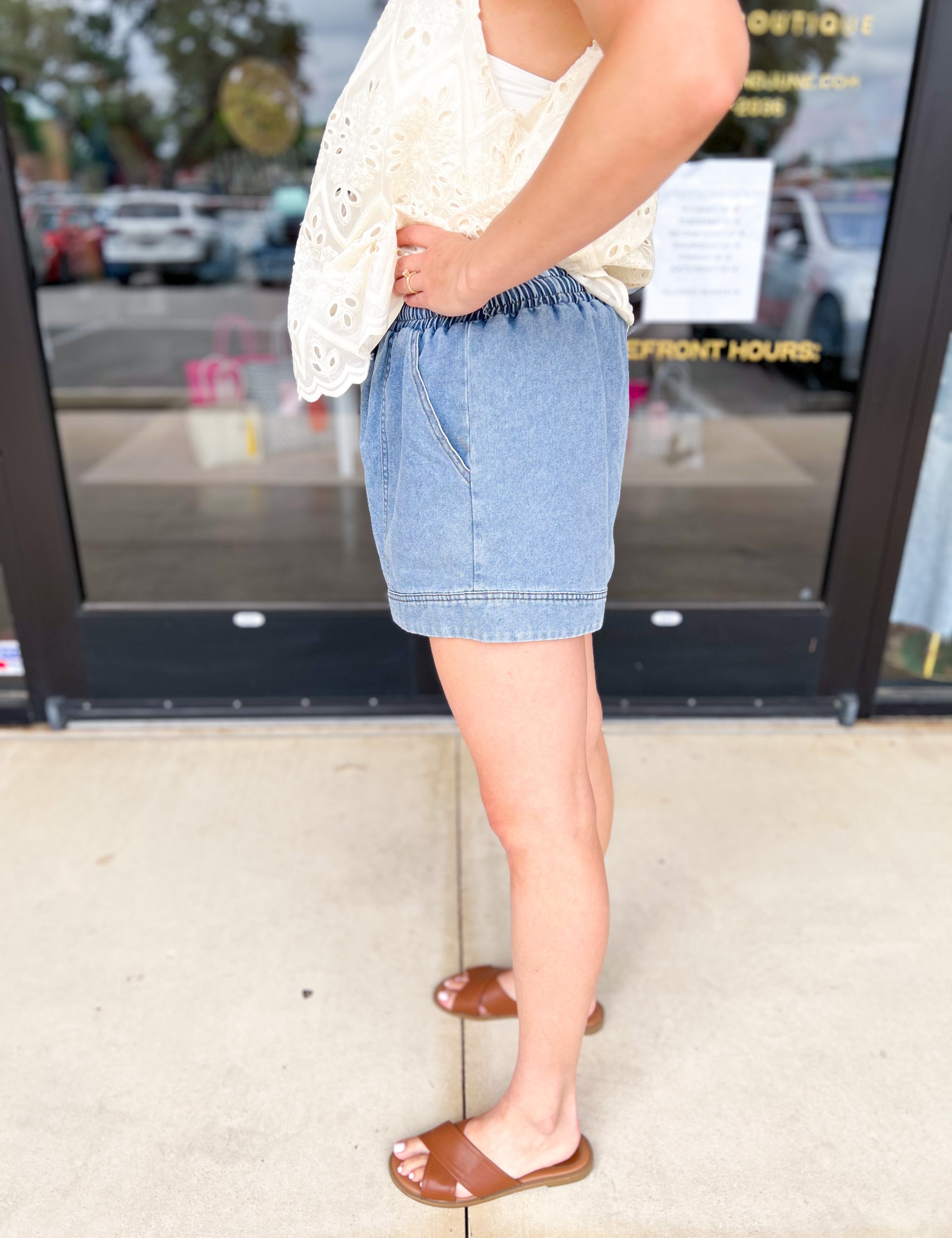 Classic & Comfy Denim Shorts - Medium Wash-510 Mini-ENTRO-July & June Women's Fashion Boutique Located in San Antonio, Texas
