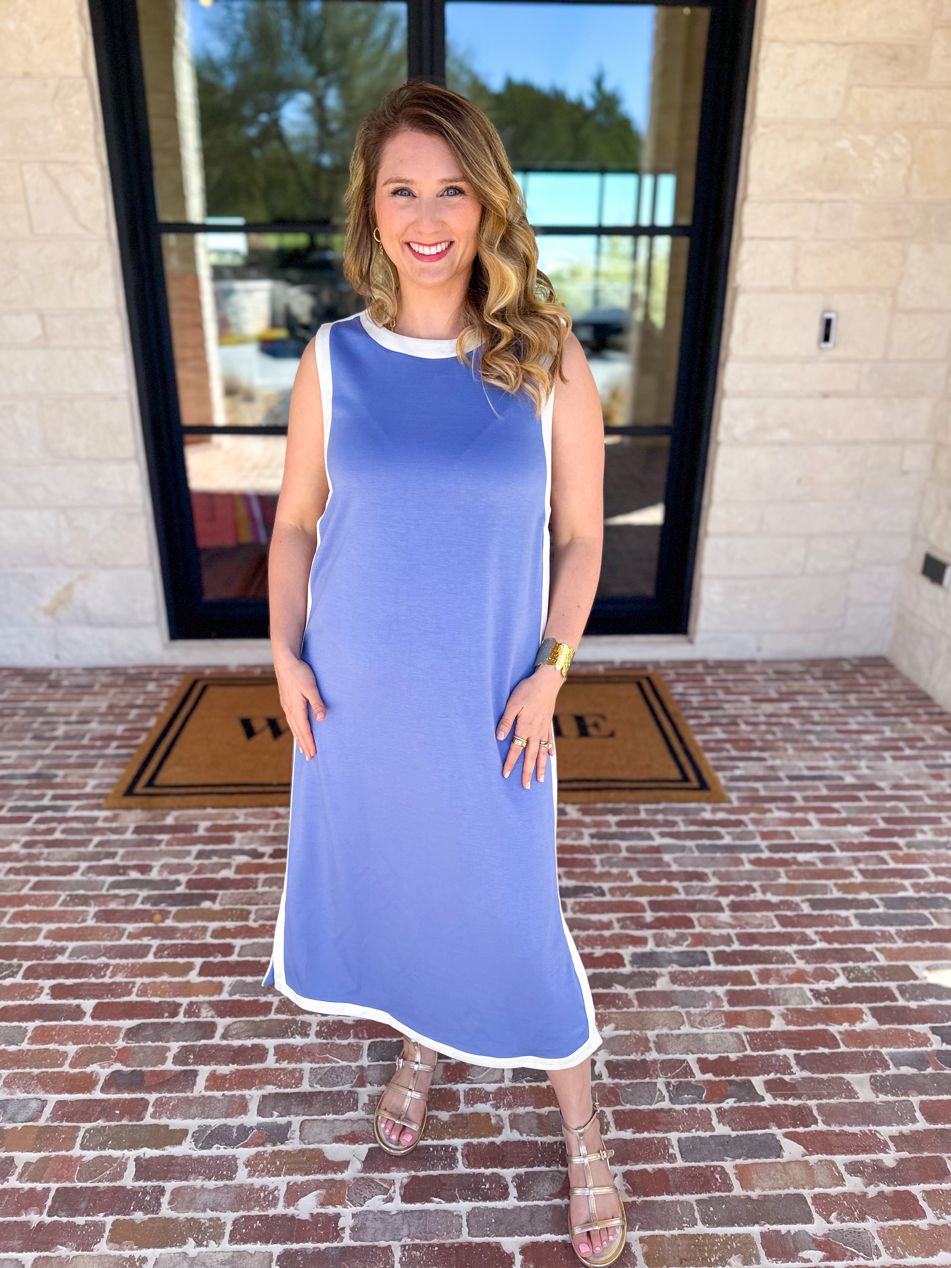 The Casual Cutie Midi Dress - Blue-500 Midi-ENTRO-July & June Women's Fashion Boutique Located in San Antonio, Texas