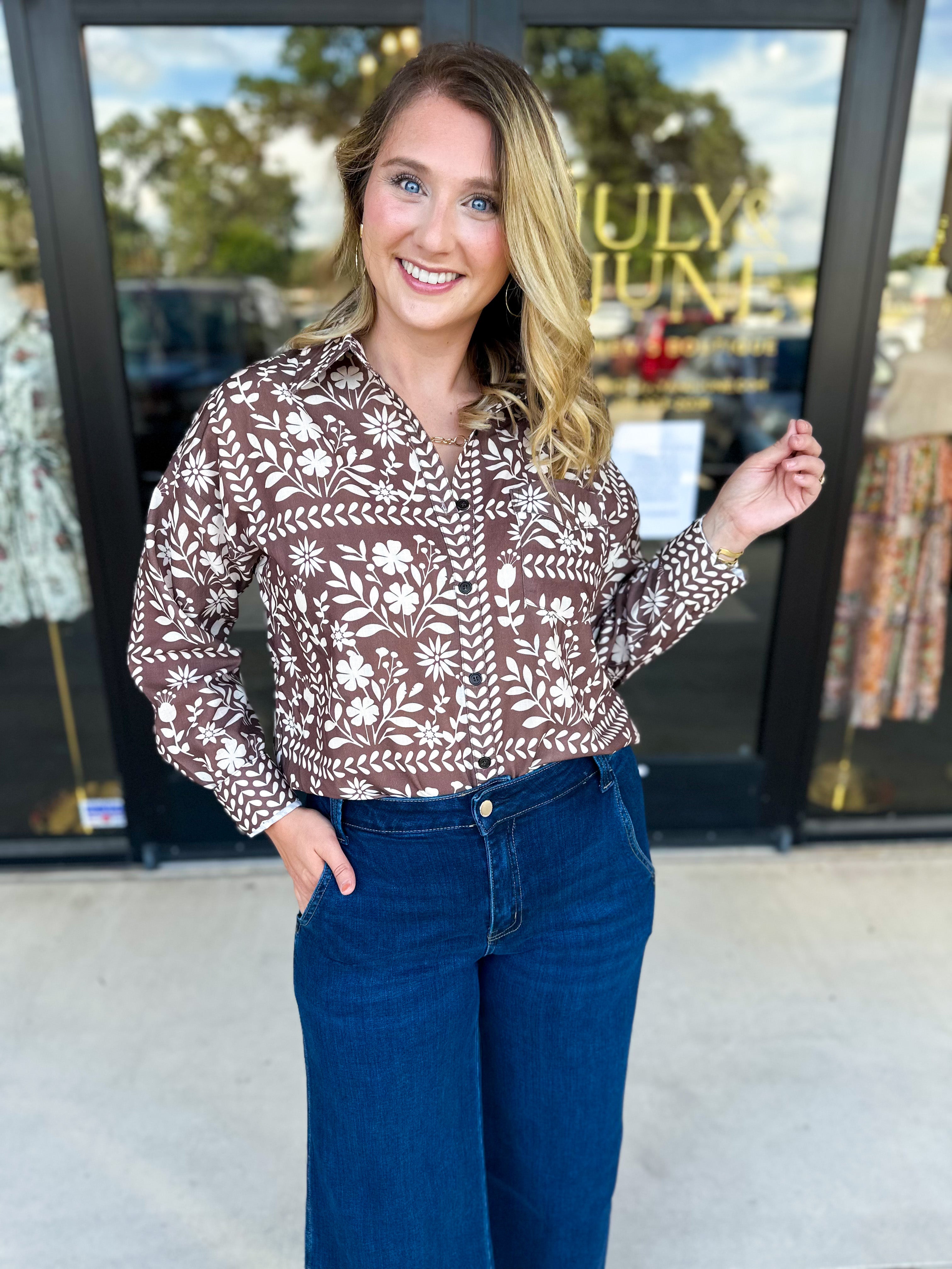 The Wrenlee Blouse - Chocolate Brown-200 Fashion Blouses-POLOGRAM-July & June Women's Fashion Boutique Located in San Antonio, Texas