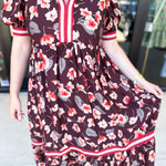 Chocolate Brown Floral Midi Dress-500 Midi-ENTRO-July & June Women's Fashion Boutique Located in San Antonio, Texas
