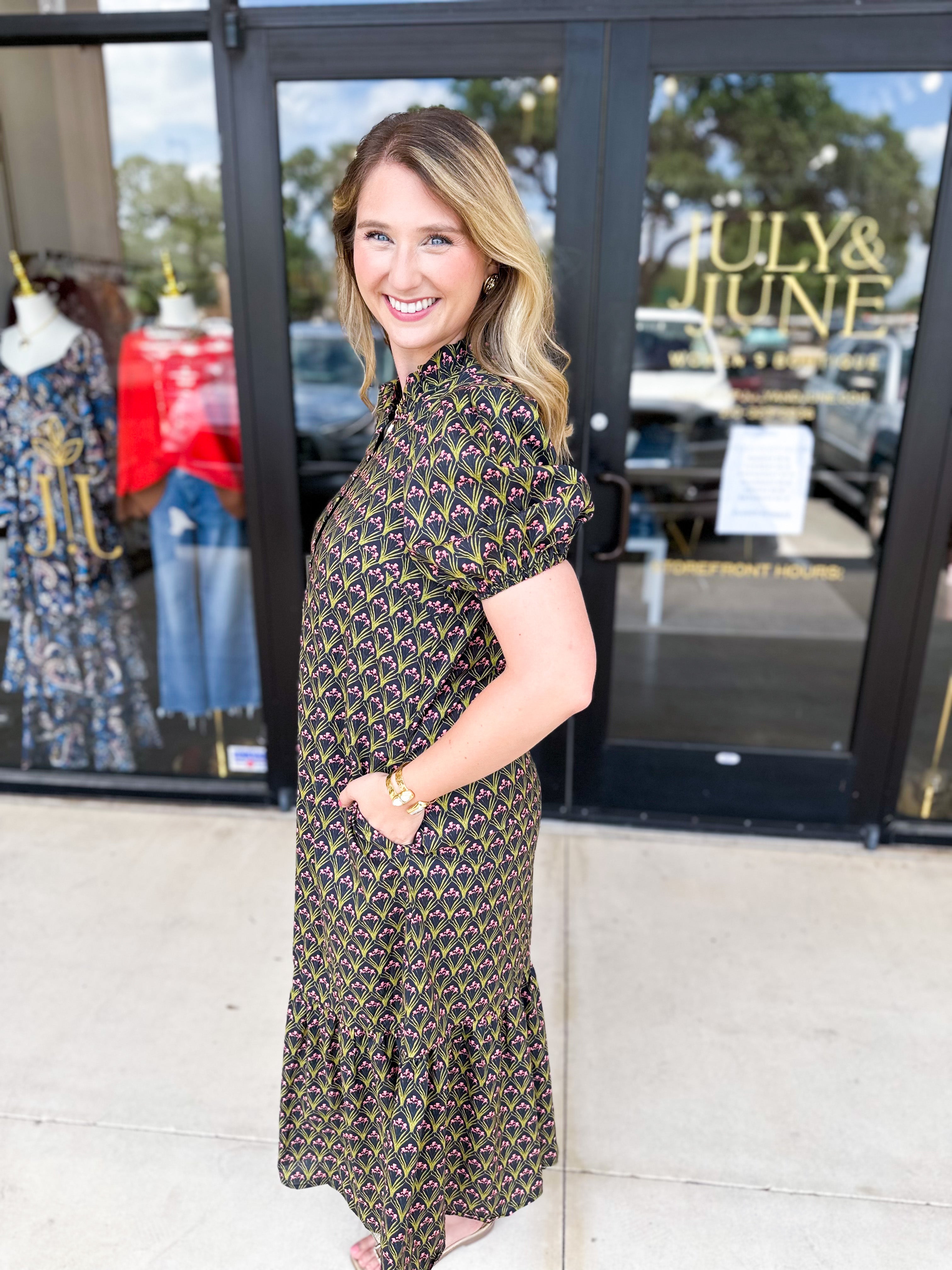 Floral Preppy Midi Dress-500 Midi-ENTRO-July & June Women's Fashion Boutique Located in San Antonio, Texas