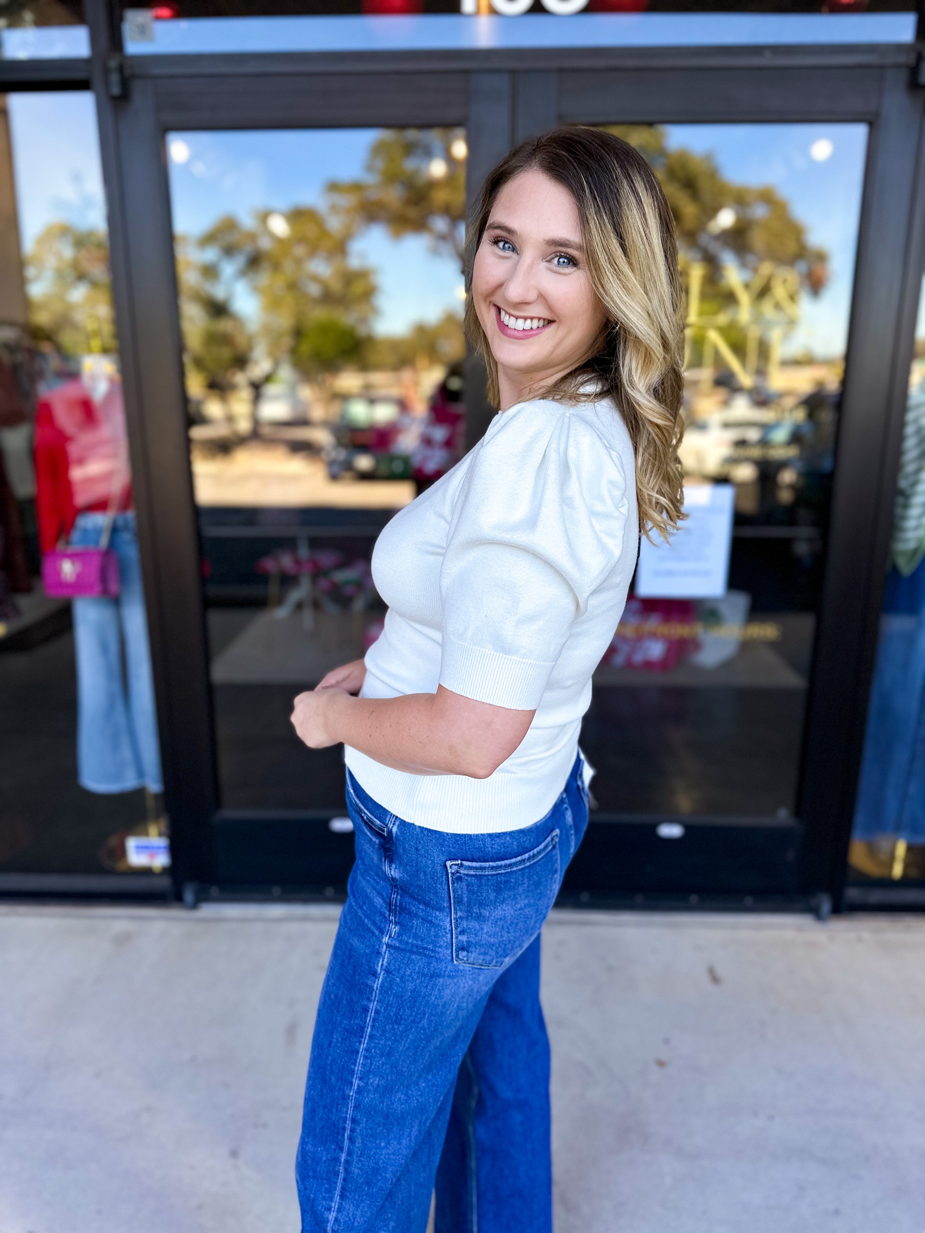 Pink Friday Doorbuster - Chic Short Sleeve Sweater Top - Ivory - ONLINE-PINK FRIDAY DOORBUSTERS-ZENANA-July & June Women's Fashion Boutique Located in San Antonio, Texas