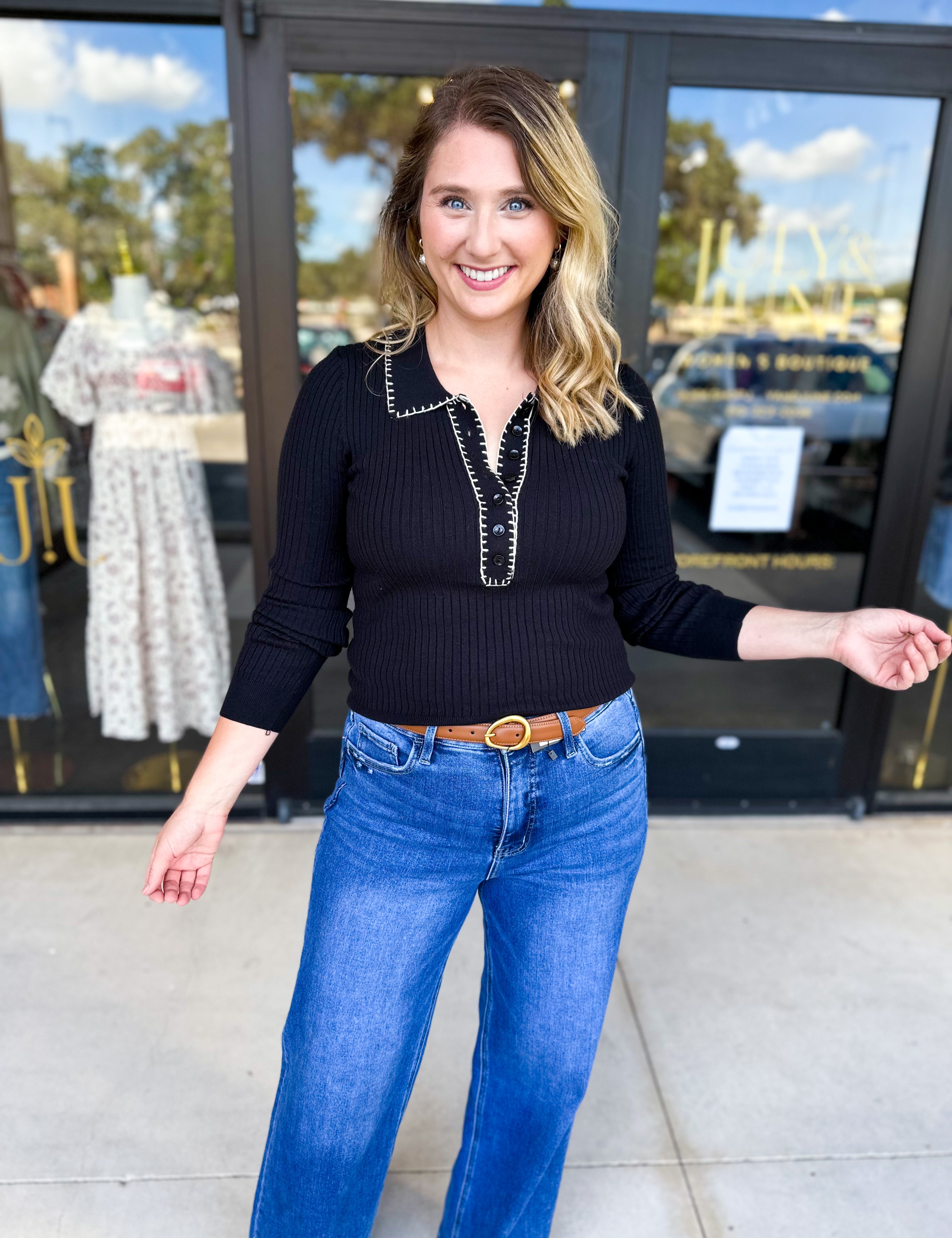 Tailored Knit Long Sleeve - Black-230 Sweaters/Cardis-LISTICLE-July & June Women's Fashion Boutique Located in San Antonio, Texas