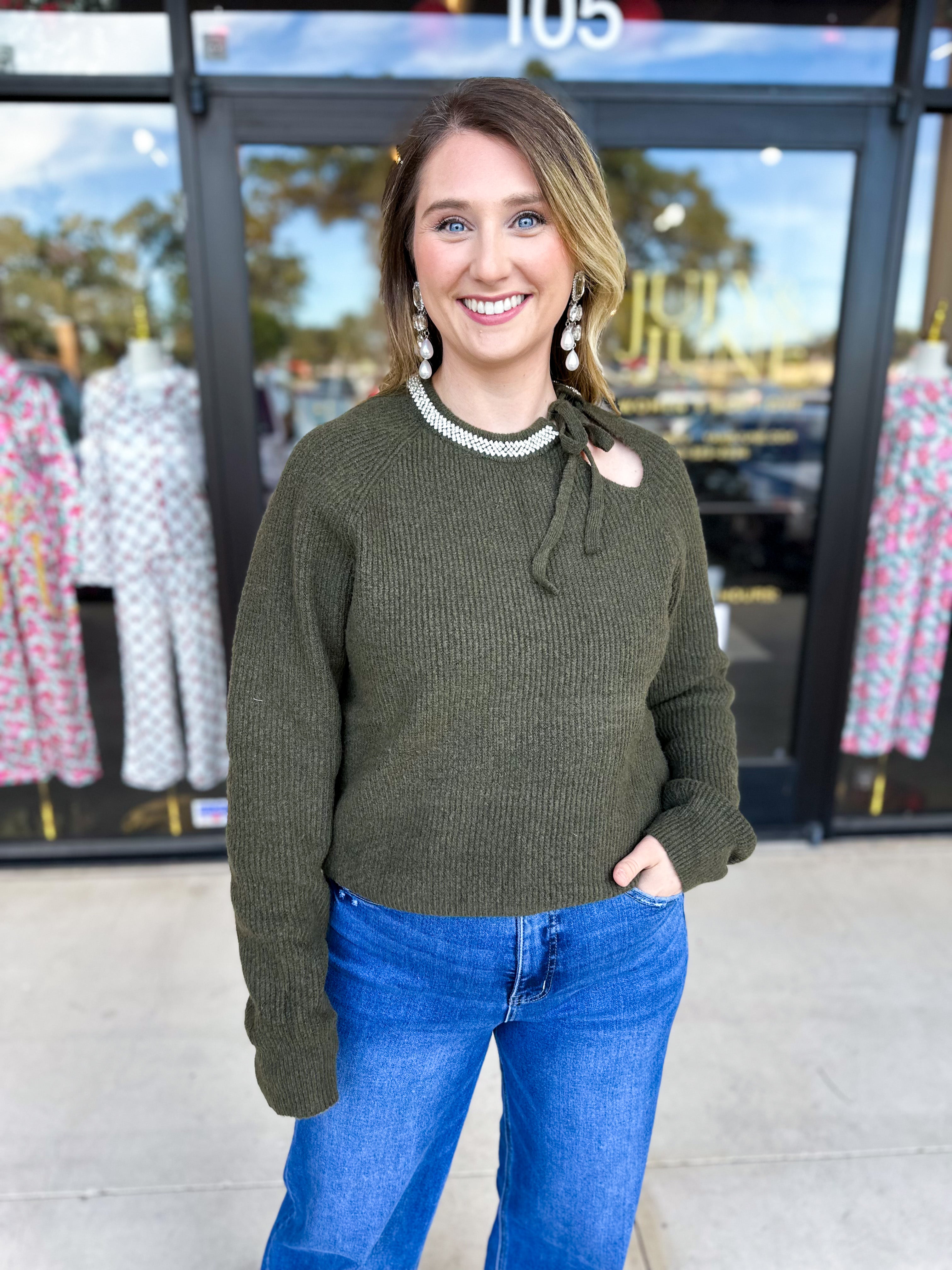 THML - The Chloe Rhinestone Detail Sweater-230 Sweaters/Cardis-THML-July & June Women's Fashion Boutique Located in San Antonio, Texas