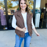 Quilted Bow Vest - Brown-600 Outerwear-BLU PEPPER-July & June Women's Fashion Boutique Located in San Antonio, Texas