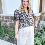 THML - Metallic Cheetah Blouse-200 Fashion Blouses-THML-July & June Women's Fashion Boutique Located in San Antonio, Texas