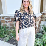 THML - Metallic Cheetah Blouse-200 Fashion Blouses-THML-July & June Women's Fashion Boutique Located in San Antonio, Texas