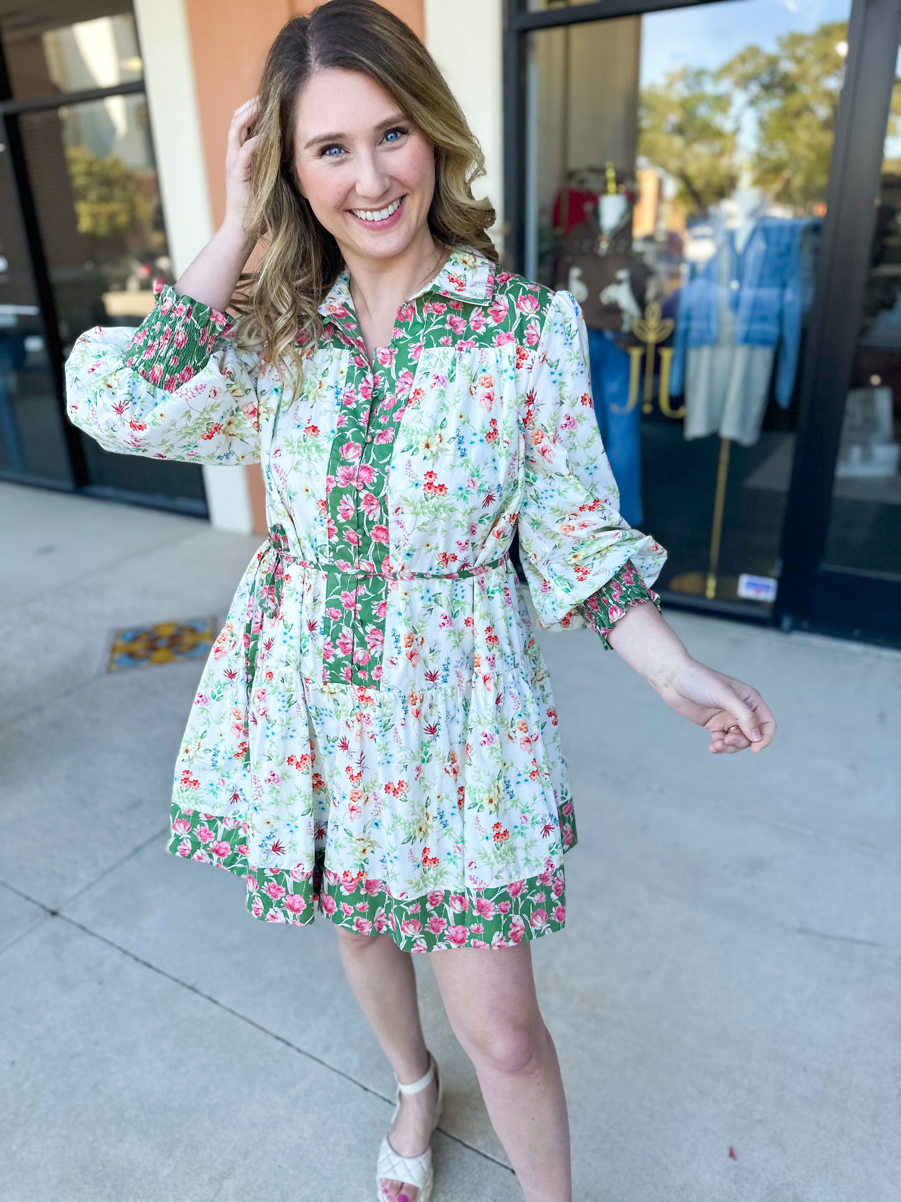 Contrast Floral Mini Dress – July & June Women's Boutique