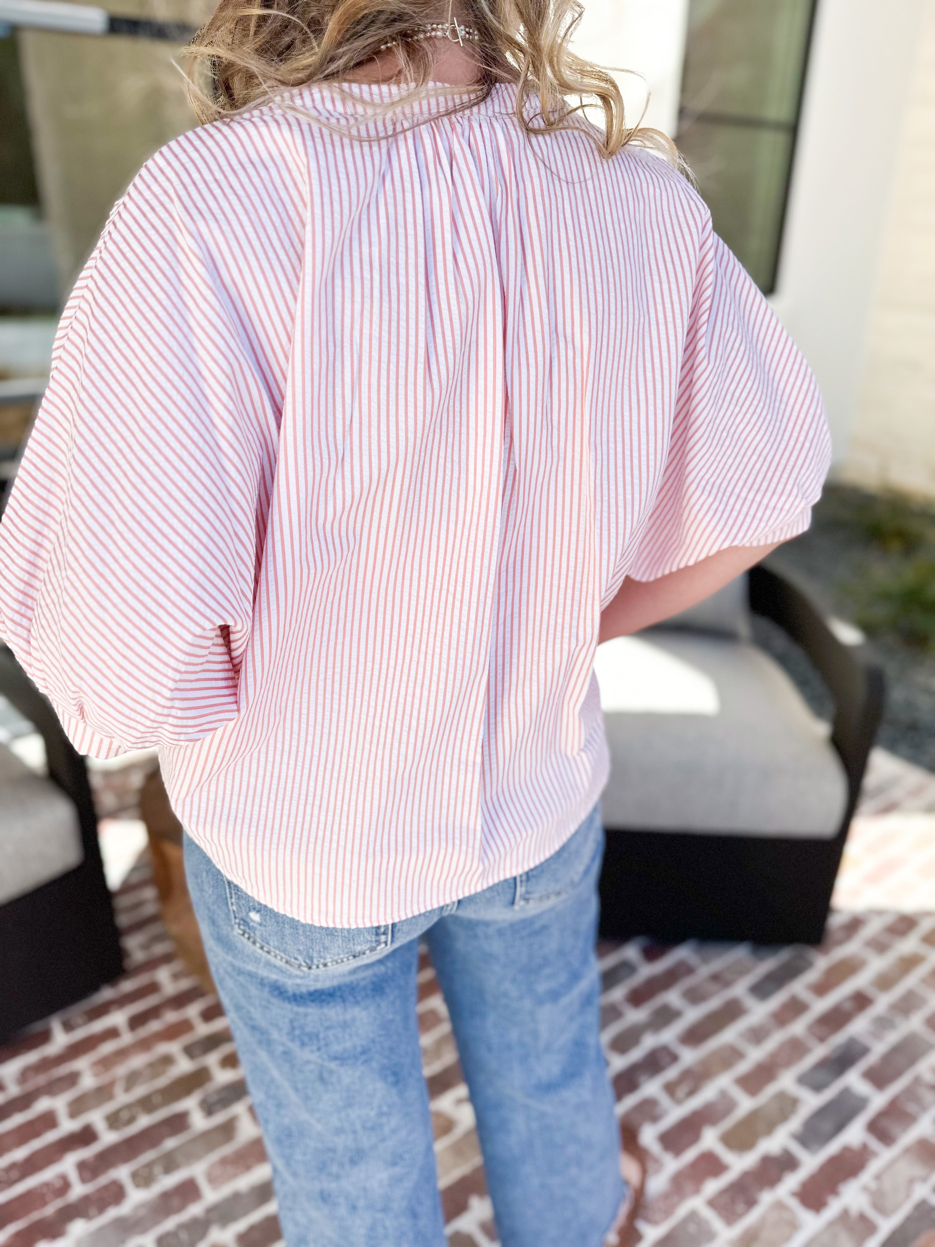 Stripe Dolman Blouse - Pink-200 Fashion Blouses-ALLIE ROSE-July & June Women's Fashion Boutique Located in San Antonio, Texas