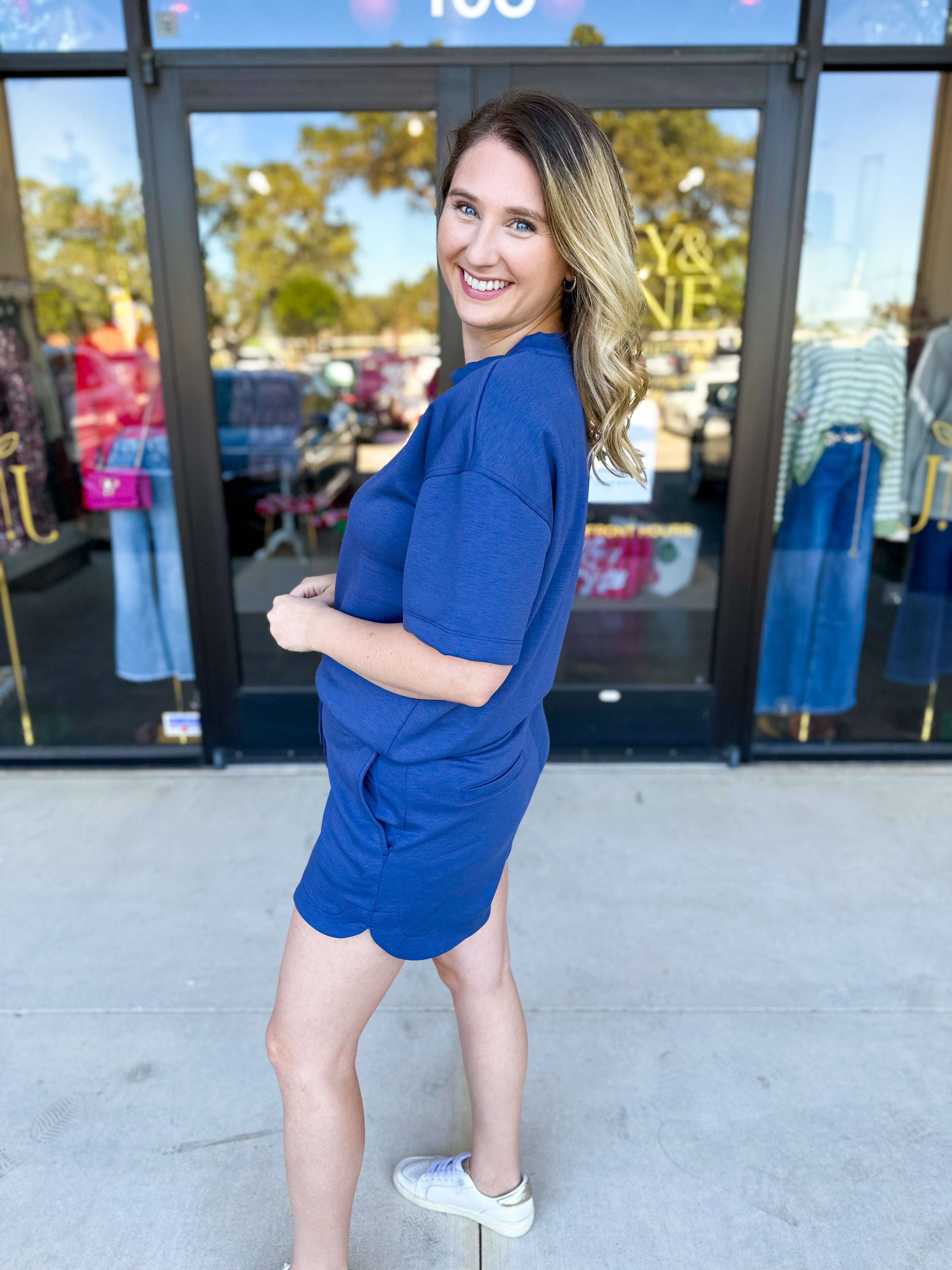 Pink Friday Doorbuster - Scuba Short Set - Blue - ONLINE-PINK FRIDAY DOORBUSTERS-ZENANA-July & June Women's Fashion Boutique Located in San Antonio, Texas