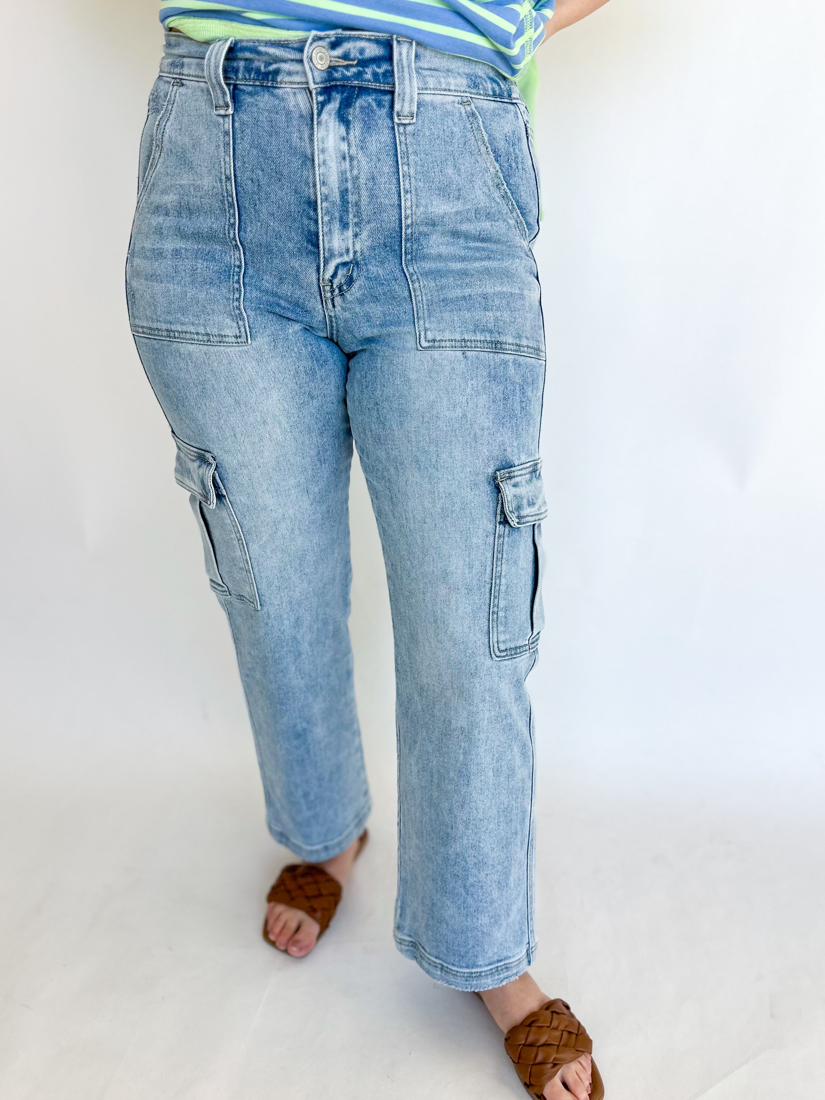 Vervet - Super High Rise Cargo Jeans-400 Pants-VEVERT BY FLYING MONKEY-July & June Women's Fashion Boutique Located in San Antonio, Texas
