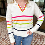 THML - Colorful Collared V-Neck Sweater Top-230 Sweaters/Cardis-THML-July & June Women's Fashion Boutique Located in San Antonio, Texas
