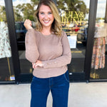 Long Sleeve Sweater Top - Mocha-230 Sweaters/Cardis-ENTRO-July & June Women's Fashion Boutique Located in San Antonio, Texas