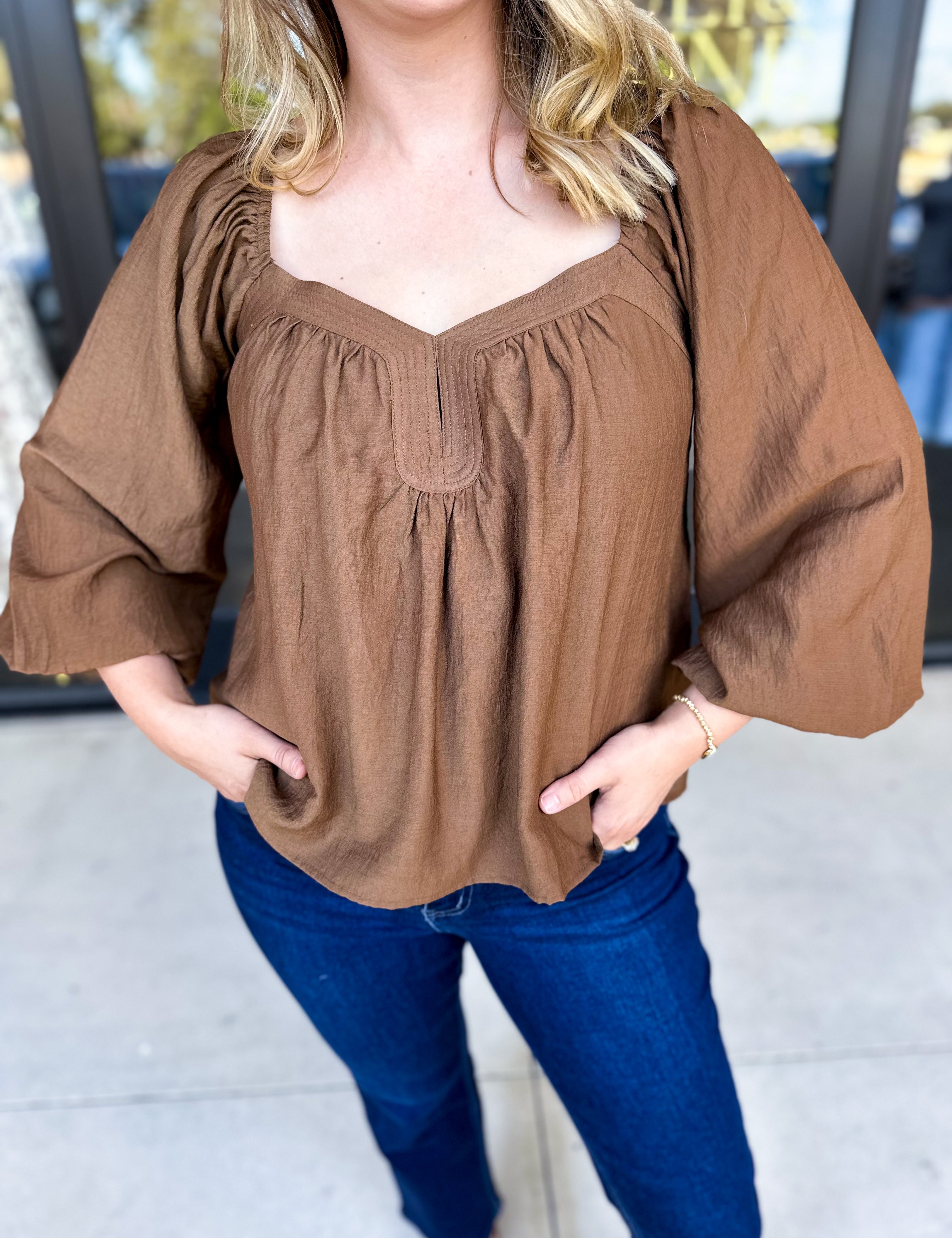 Sweetheart Neck Blouse-200 Fashion Blouses-ABLE-July & June Women's Fashion Boutique Located in San Antonio, Texas
