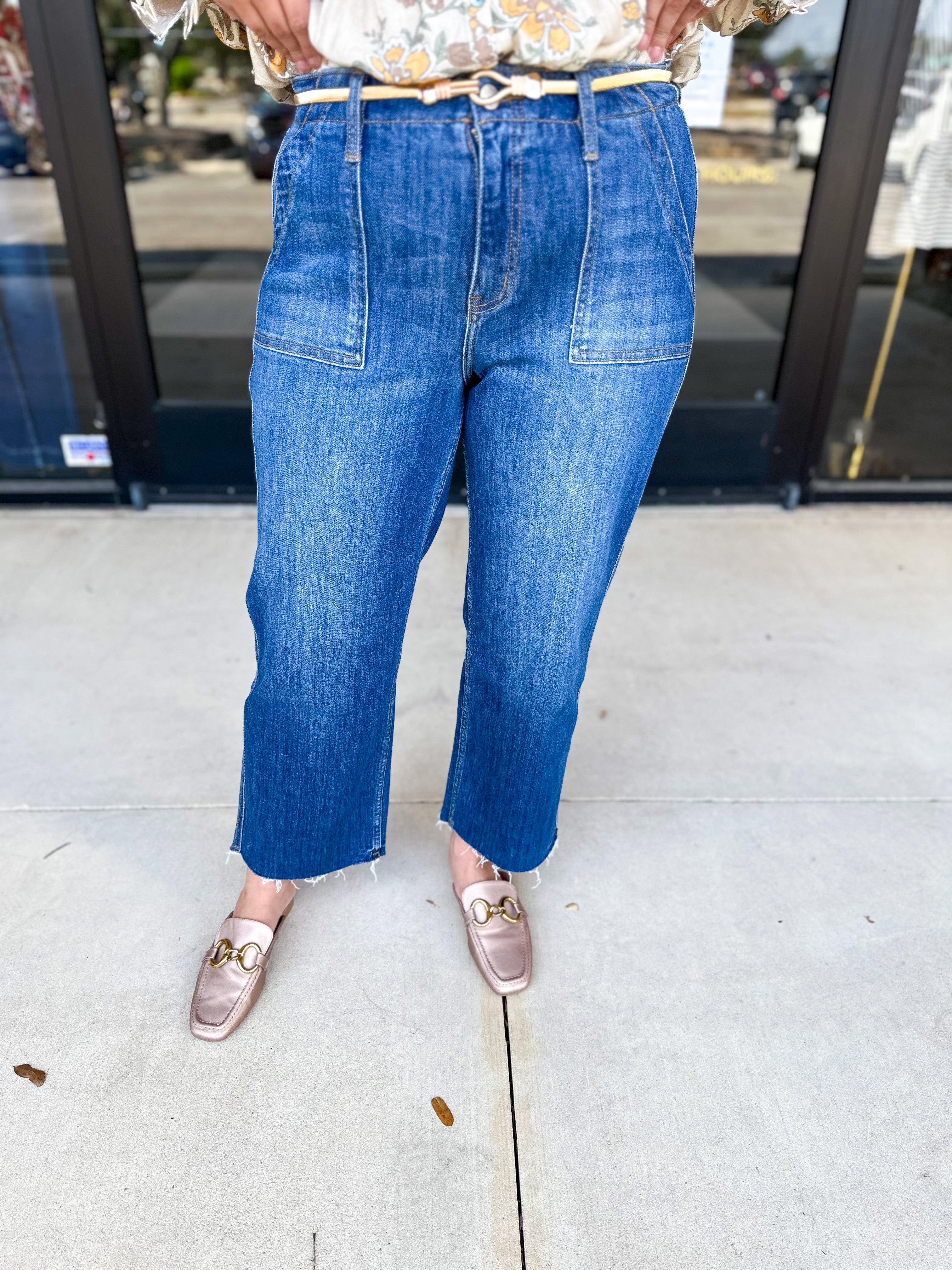 Vervet - High Rise Utility Medium Wash Jeans-400 Pants-VEVERT BY FLYING MONKEY-July & June Women's Fashion Boutique Located in San Antonio, Texas