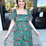 Hunter Green Garden Midi Dress-500 Midi-POLOGRAM-July & June Women's Fashion Boutique Located in San Antonio, Texas