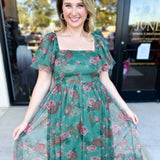 Hunter Green Garden Midi Dress-500 Midi-POLOGRAM-July & June Women's Fashion Boutique Located in San Antonio, Texas