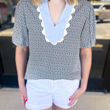 THML - Black & Baby Blue Blouse-200 Fashion Blouses-THML-July & June Women's Fashion Boutique Located in San Antonio, Texas