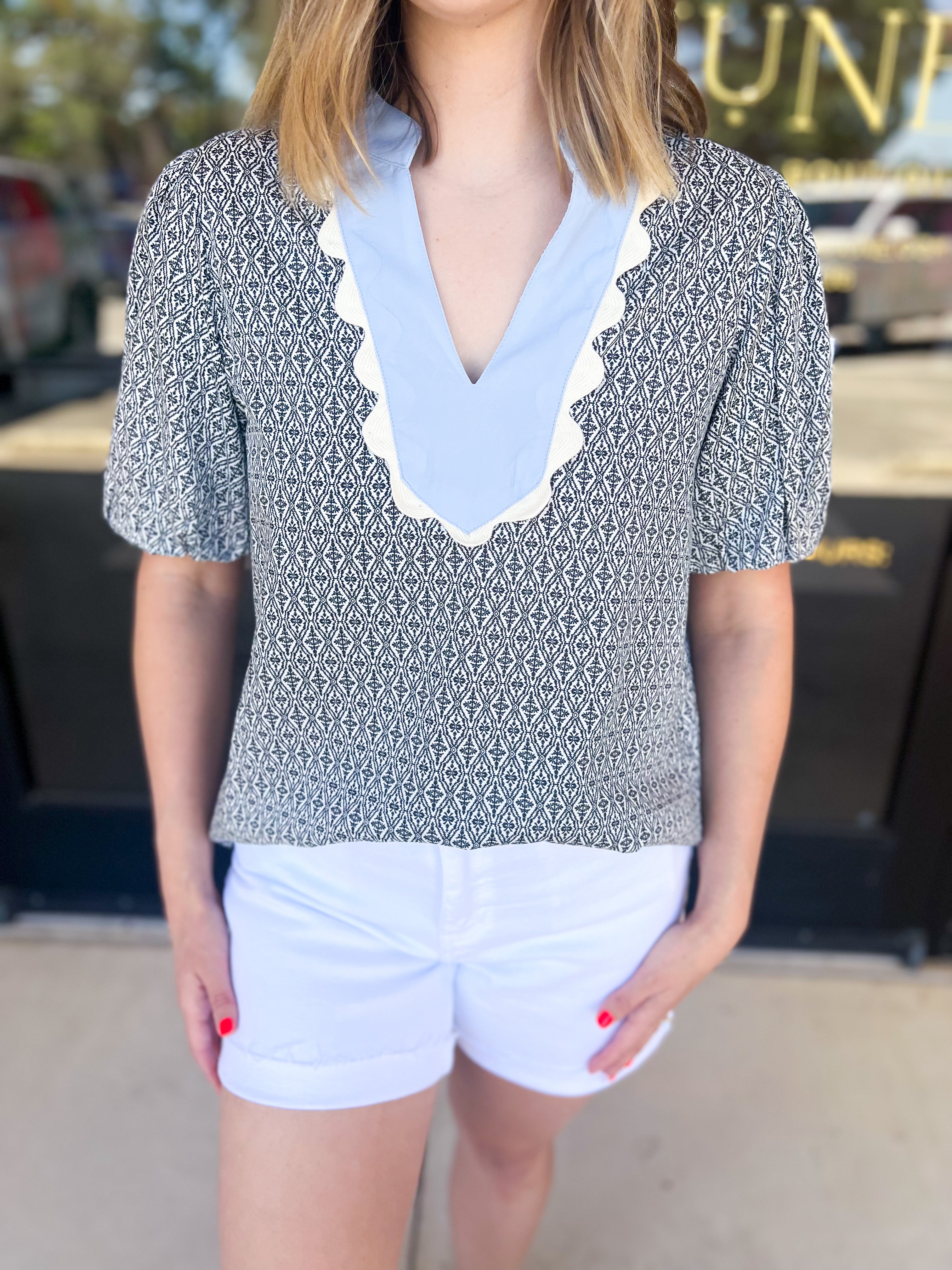 THML - Black & Baby Blue Blouse-200 Fashion Blouses-THML-July & June Women's Fashion Boutique Located in San Antonio, Texas