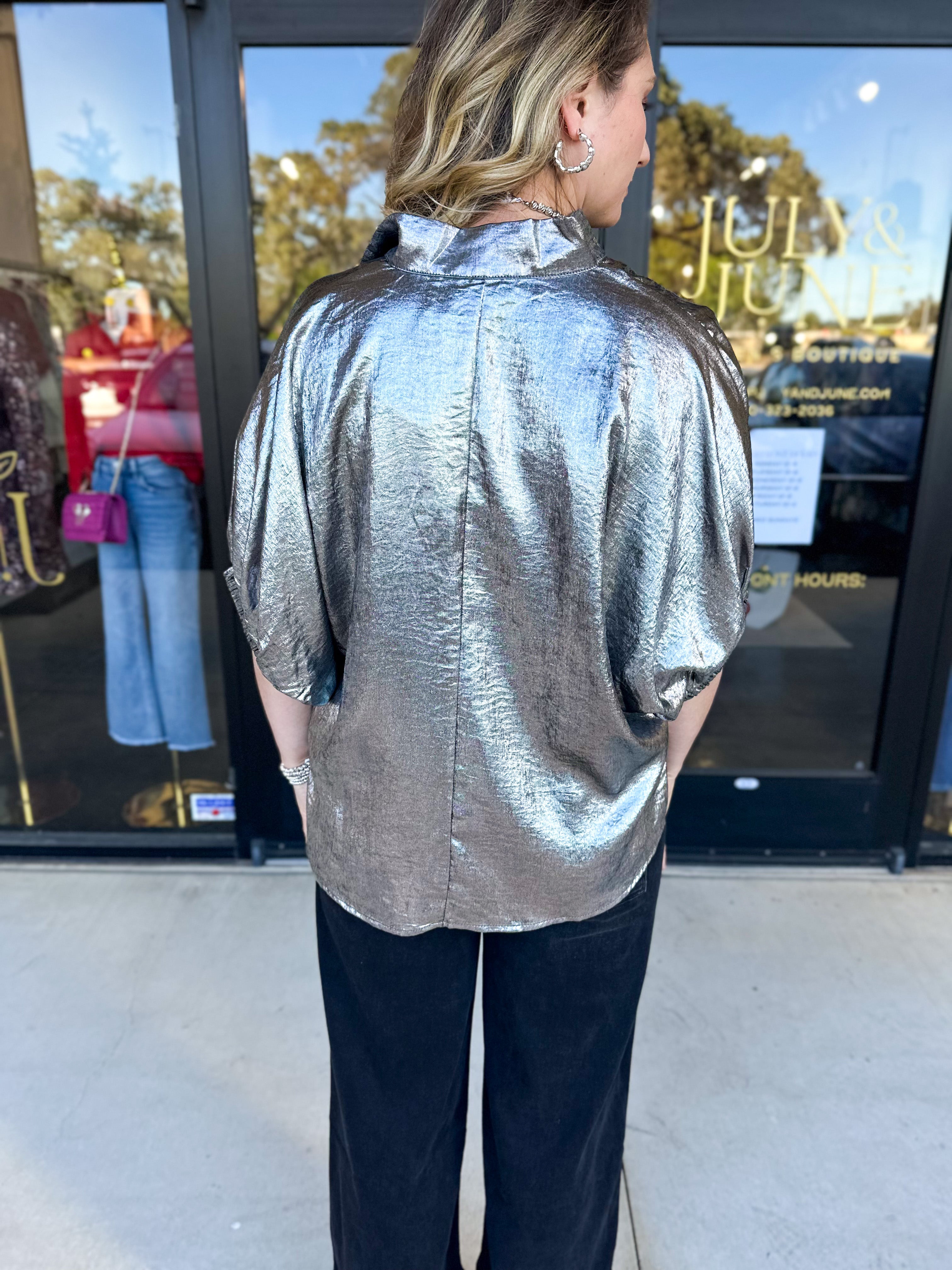 Celebration Blouse - Chrome-200 Fashion Blouses-ENTRO-July & June Women's Fashion Boutique Located in San Antonio, Texas