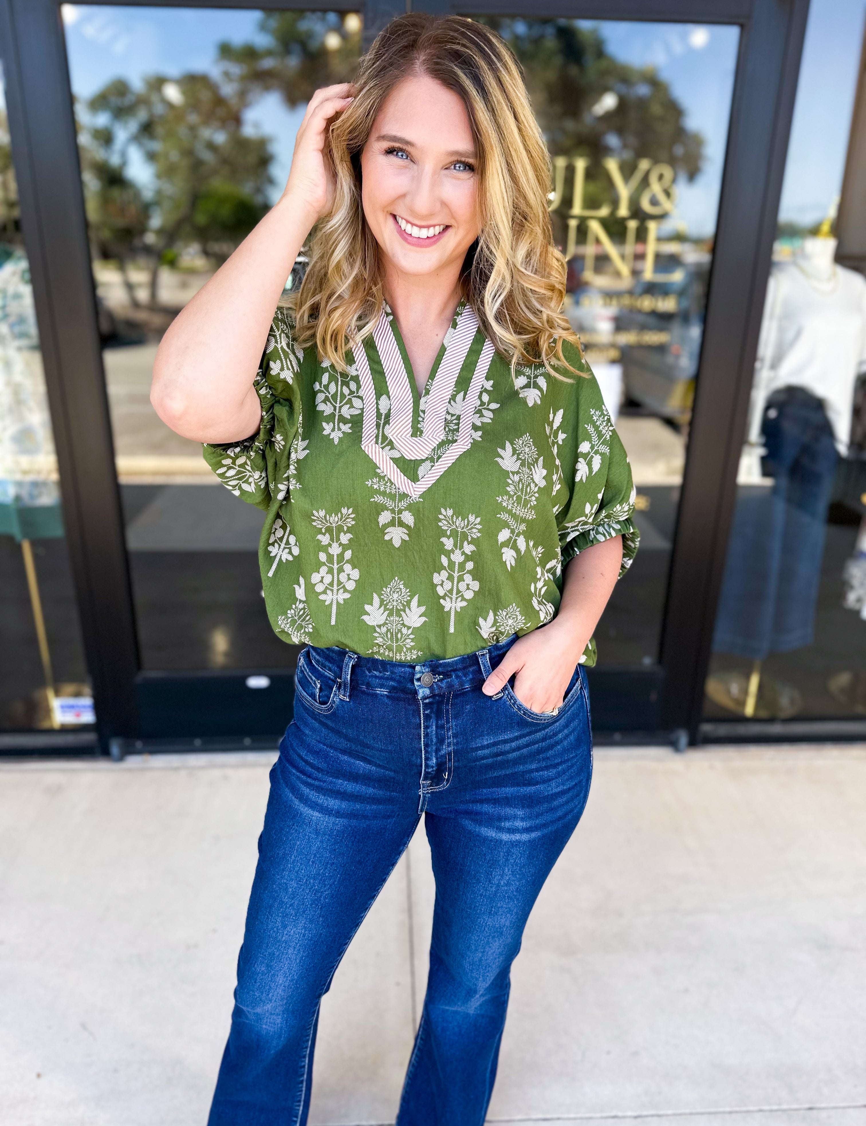 The Frankie Blouse - Olive-200 Fashion Blouses-ENTRO-July & June Women's Fashion Boutique Located in San Antonio, Texas