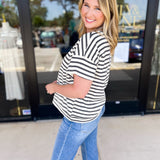 Black & White Knit Tee-210 Casual Blouses-POLOGRAM-July & June Women's Fashion Boutique Located in San Antonio, Texas