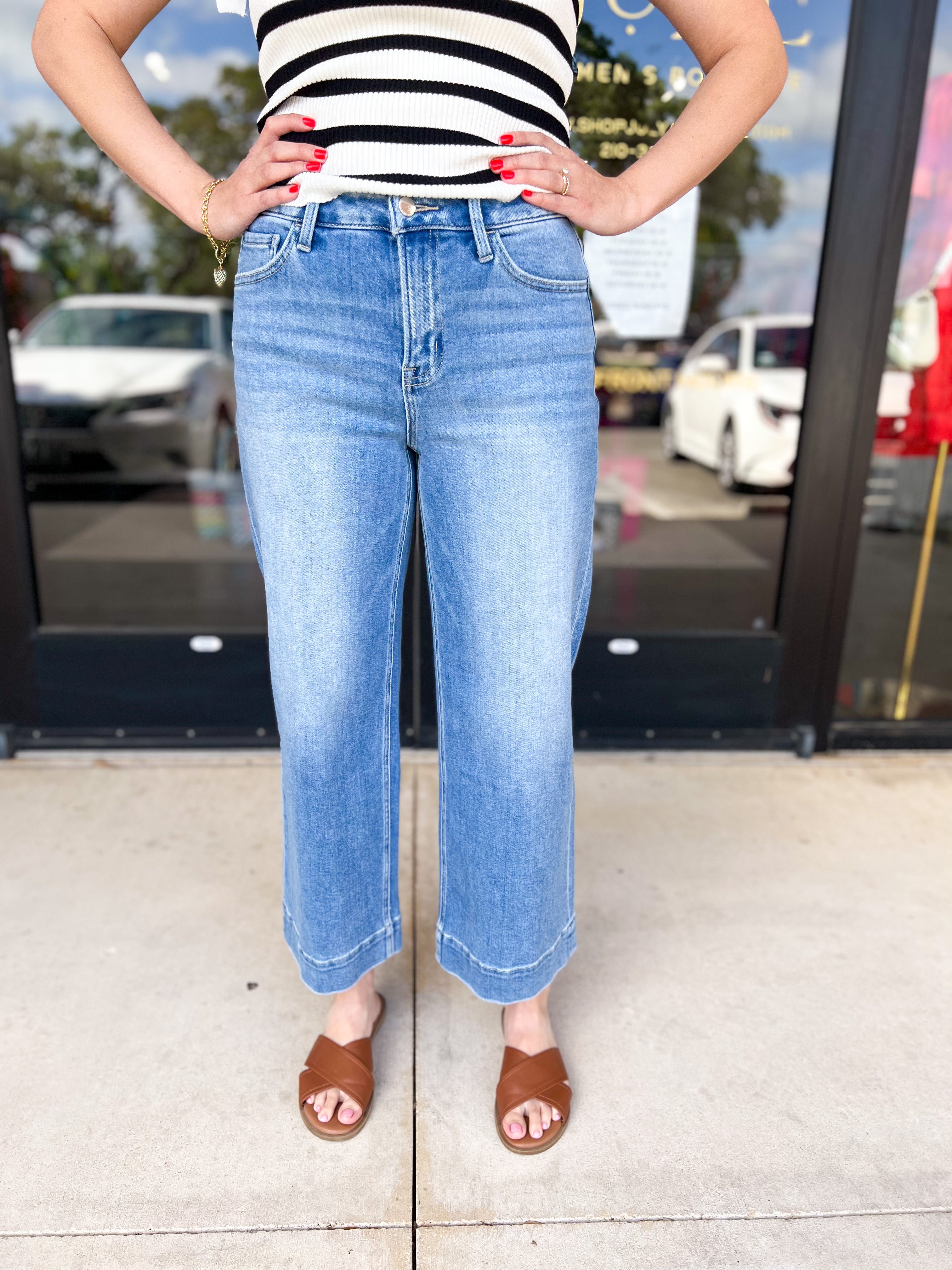 Vervet High Rise Cropped Wide Leg Jeans-400 Pants-VEVERT BY FLYING MONKEY-July & June Women's Fashion Boutique Located in San Antonio, Texas