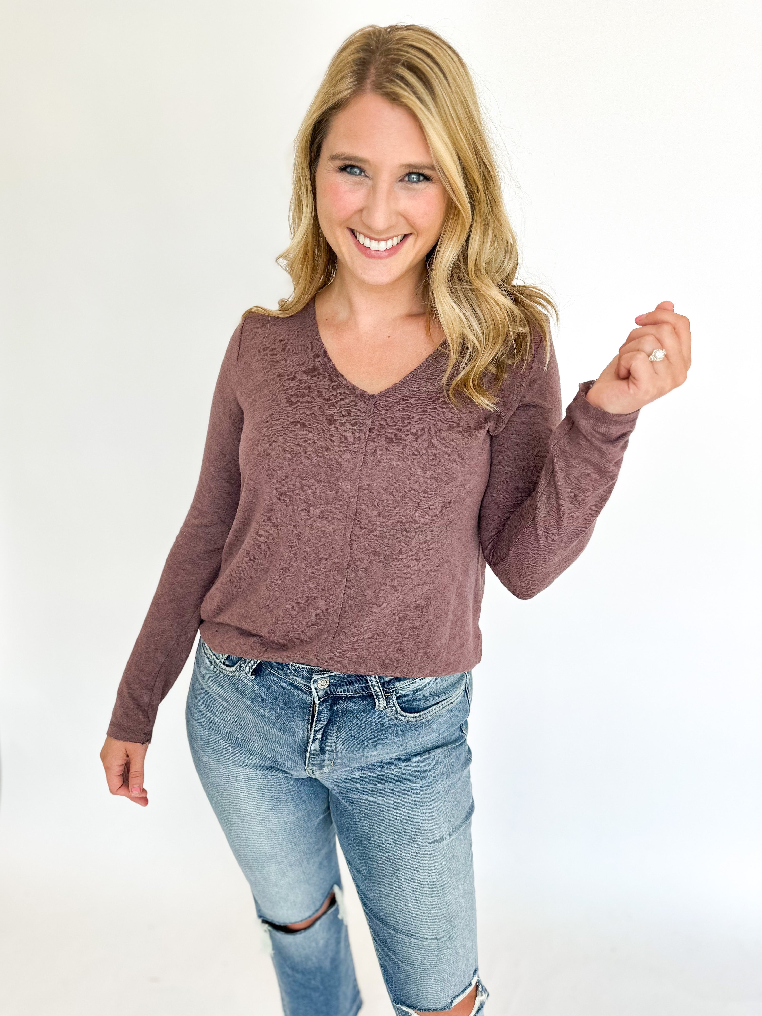 Your Favorite Long Sleeve Knit Top - Mauve-210 Casual Blouses-WASABI + MINT-July & June Women's Fashion Boutique Located in San Antonio, Texas