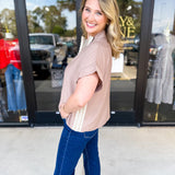 Taupe Crochet Blouse-200 Fashion Blouses-ENTRO-July & June Women's Fashion Boutique Located in San Antonio, Texas
