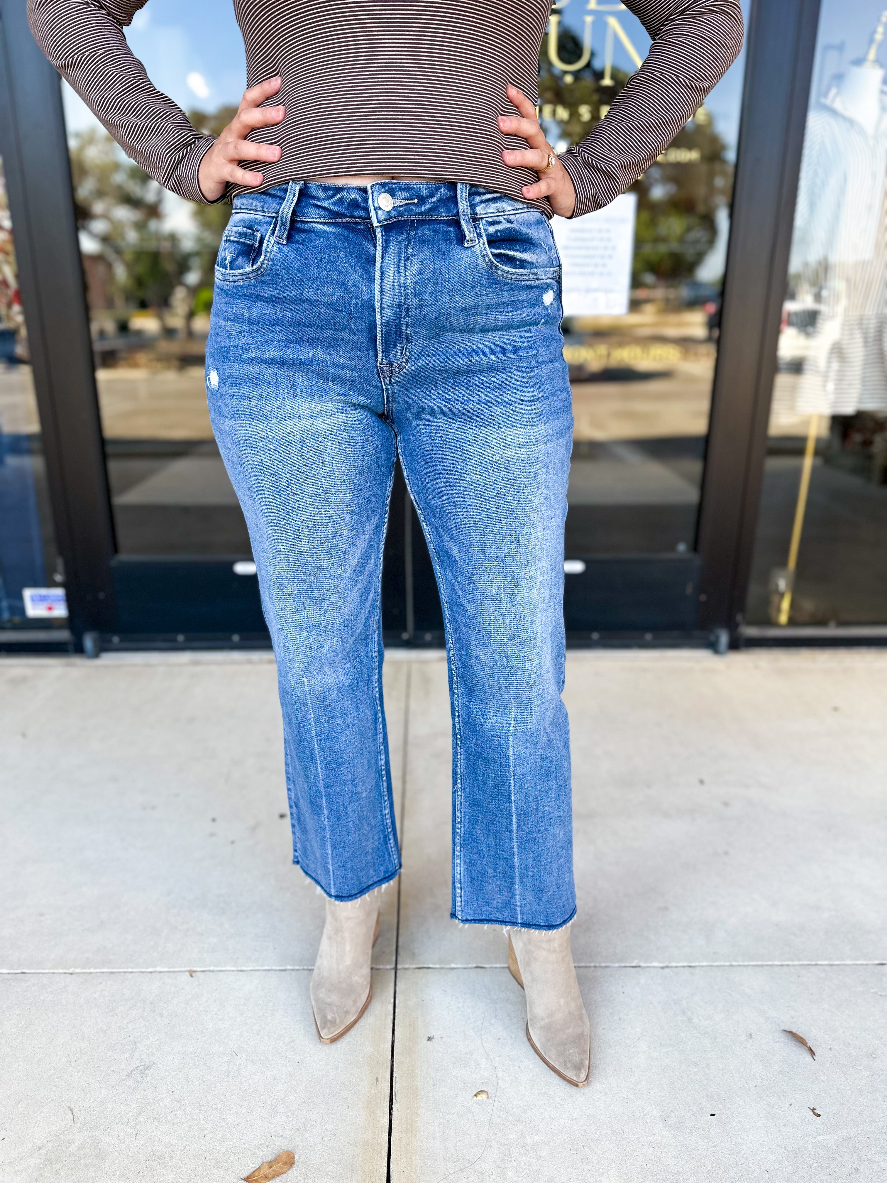 Vervet - High Rise Raw Hem Ankle Straight Jeans-400 Pants-VEVERT BY FLYING MONKEY-July & June Women's Fashion Boutique Located in San Antonio, Texas