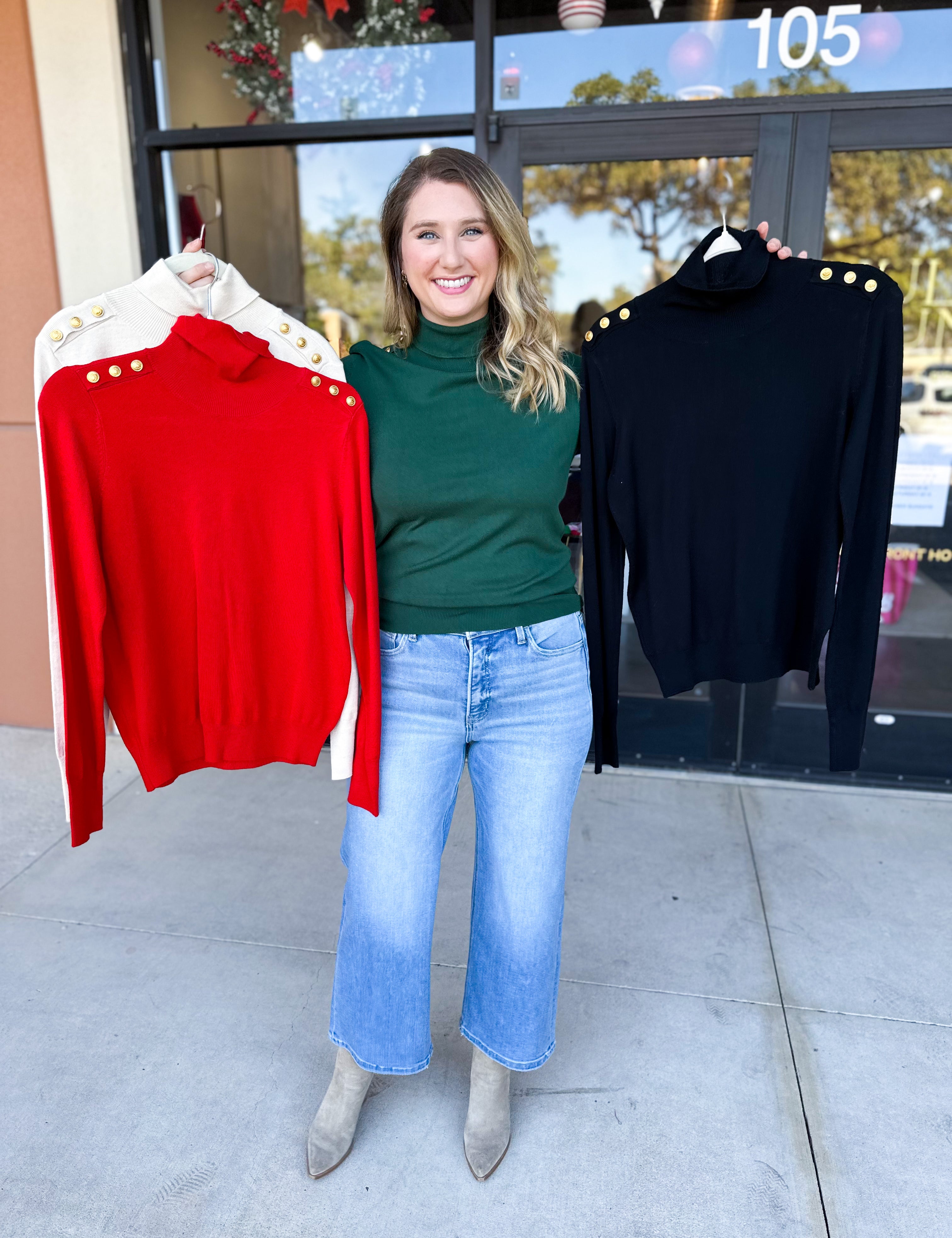 Classic Turtleneck Sweater Top - Red-230 Sweaters/Cardis-SKIES ARE BLUE-July & June Women's Fashion Boutique Located in San Antonio, Texas