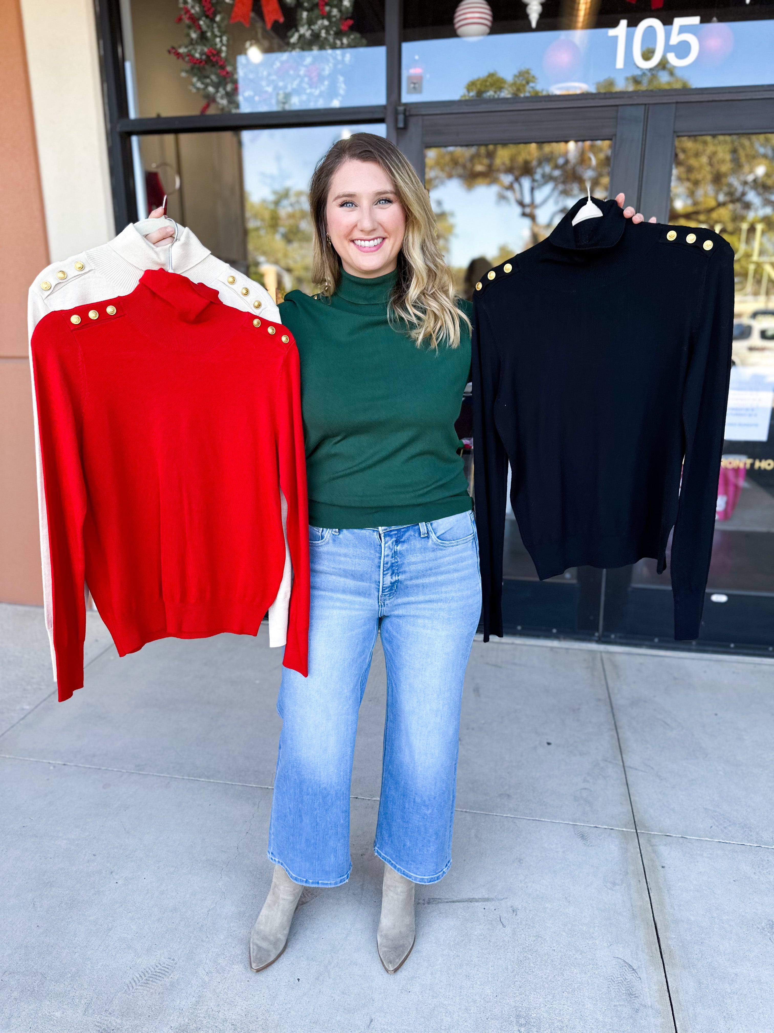 Classic Turtleneck Sweater Top - Red-230 Sweaters/Cardis-SKIES ARE BLUE-July & June Women's Fashion Boutique Located in San Antonio, Texas
