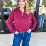 Soft Modal Bomber Jacket - Wine-300 Athleisure/Lounge-SKIES ARE BLUE-July & June Women's Fashion Boutique Located in San Antonio, Texas