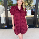 Floral Crochet Mini Dress - Burgundy-510 Mini-ENTRO-July & June Women's Fashion Boutique Located in San Antonio, Texas