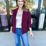 The Blair Blazer - Wine-600 Outerwear-SKIES ARE BLUE-July & June Women's Fashion Boutique Located in San Antonio, Texas