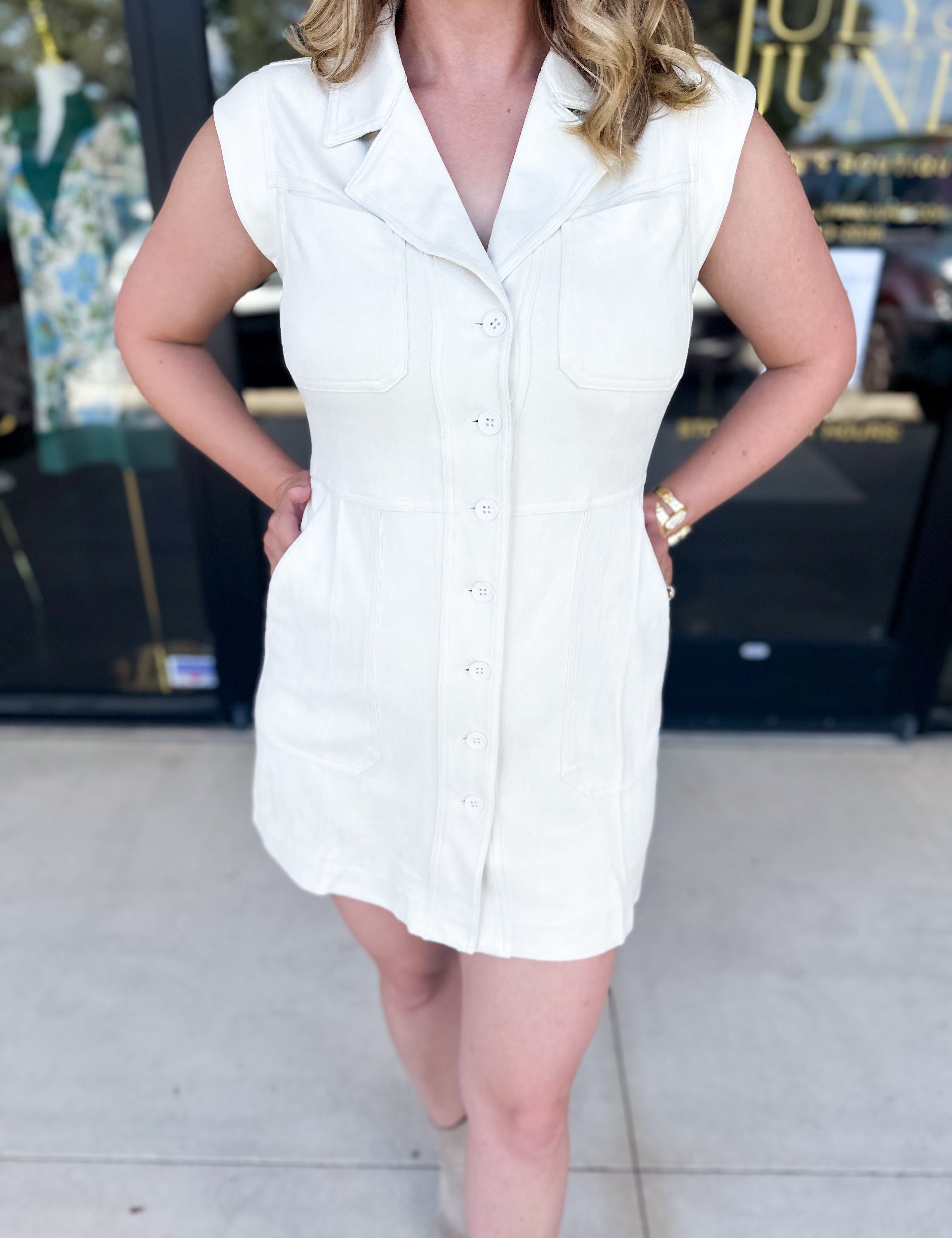 Suede Collared Mini Dress - Cream-510 Mini-SKIES ARE BLUE-July & June Women's Fashion Boutique Located in San Antonio, Texas