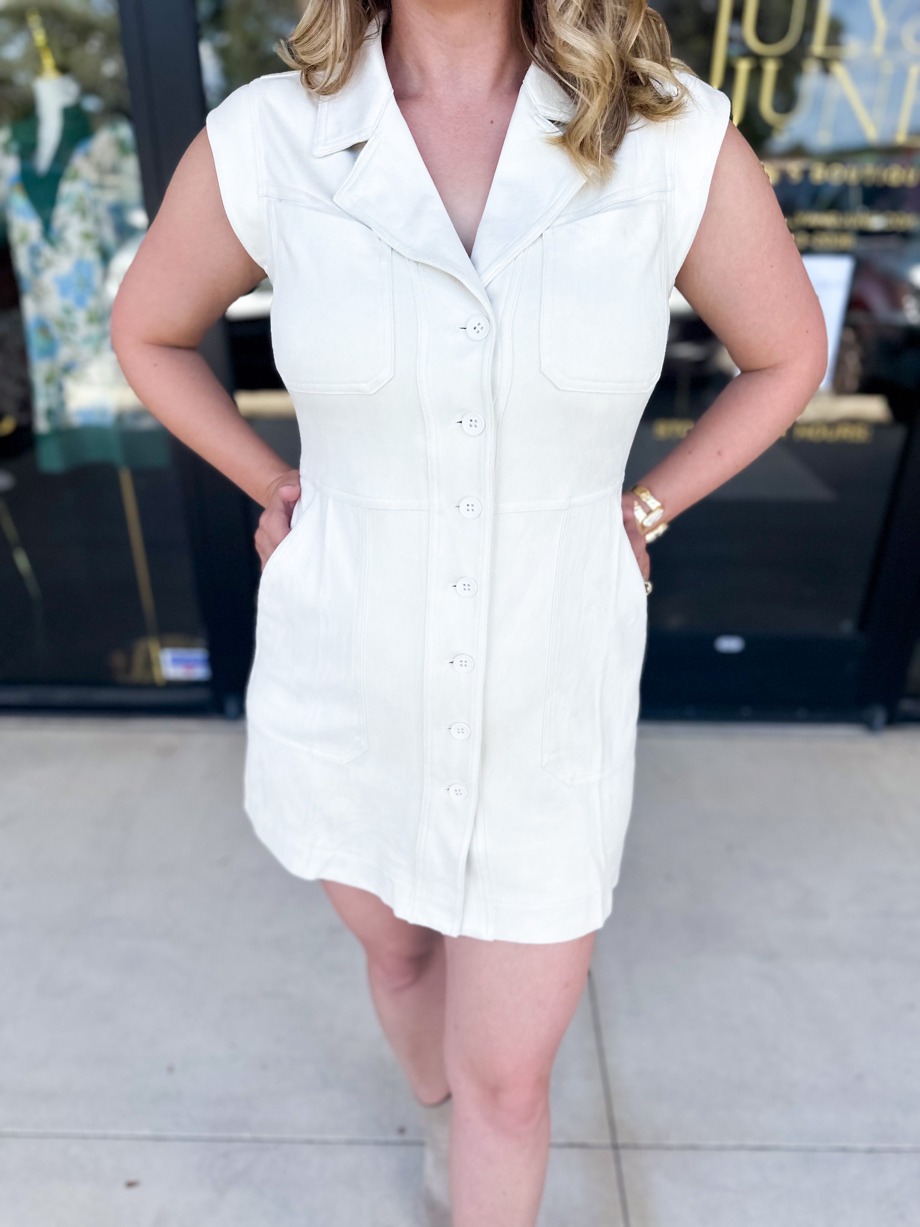 Suede Collared Mini Dress - Cream-510 Mini-SKIES ARE BLUE-July & June Women's Fashion Boutique Located in San Antonio, Texas