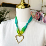 Scarf Necklace - Teal & Lime Heart-110 Jewelry & Hair-HART DESIGNS-July & June Women's Fashion Boutique Located in San Antonio, Texas