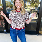 Varsity Leopard Sweater Top - Red-210 Casual Blouses-ENTRO-July & June Women's Fashion Boutique Located in San Antonio, Texas