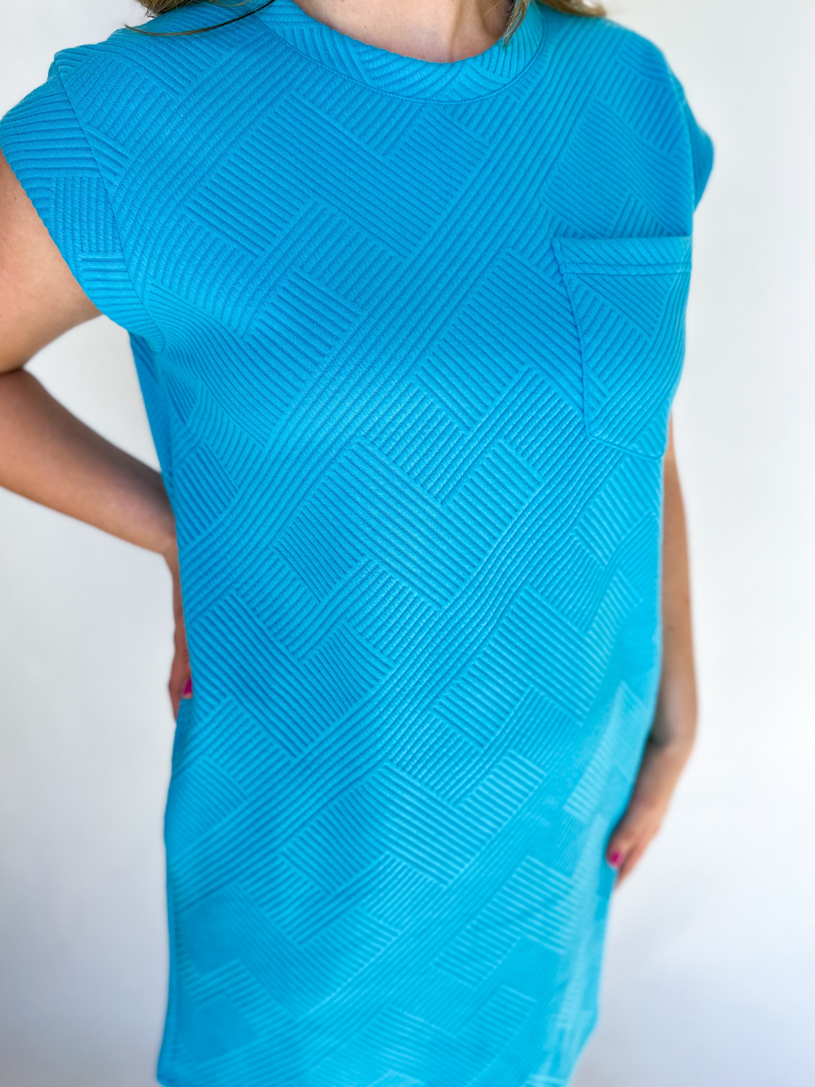 Textured T-Shirt Dress - Blue-510 Mini-ENTRO-July & June Women's Fashion Boutique Located in San Antonio, Texas