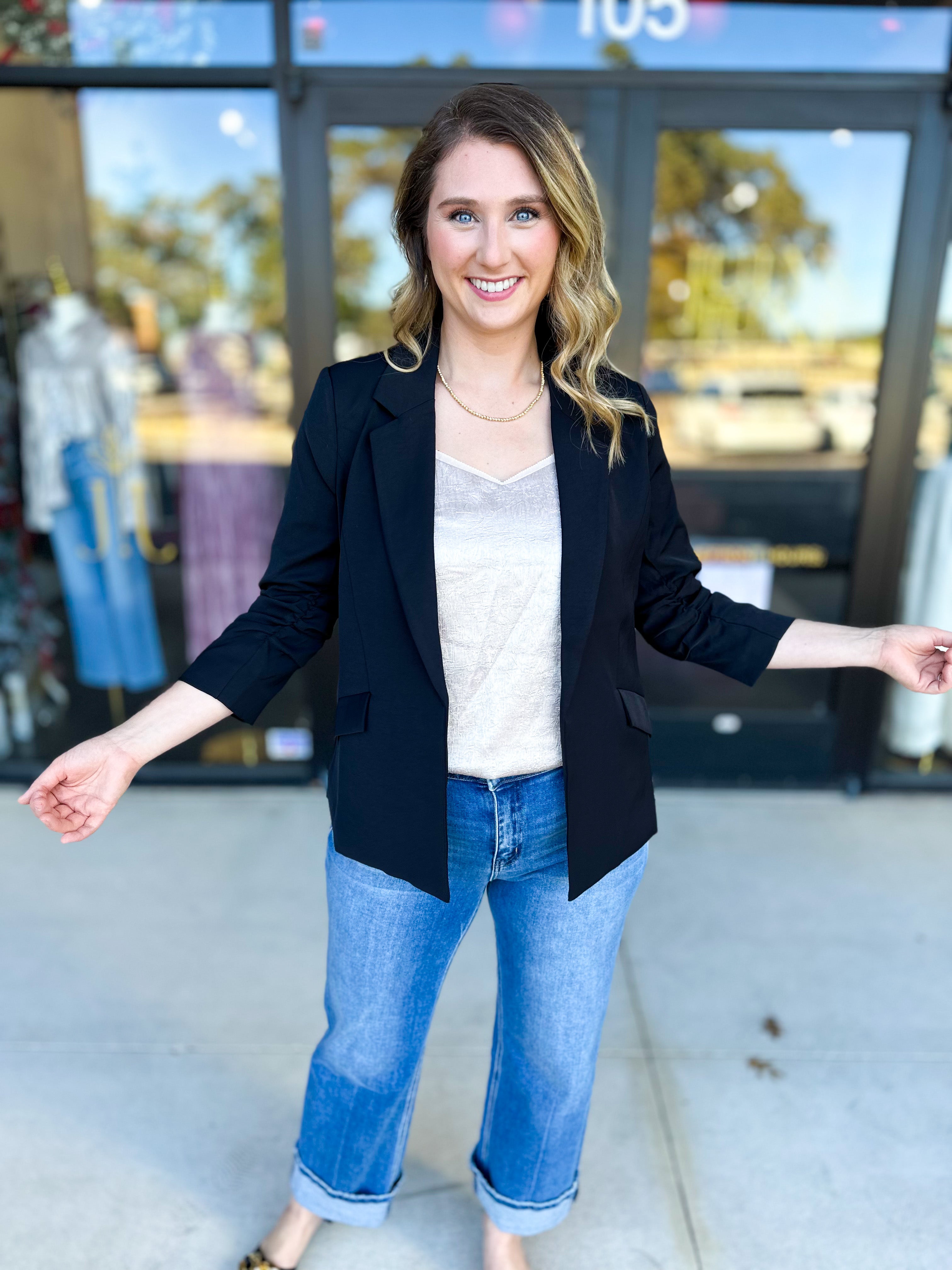 The Blair Blazer - Black-600 Outerwear-SKIES ARE BLUE-July & June Women's Fashion Boutique Located in San Antonio, Texas