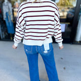 Ivory & Burgundy Sweater Top-230 Sweaters/Cardis-SKIES ARE BLUE-July & June Women's Fashion Boutique Located in San Antonio, Texas