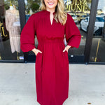 Classic Midi Dress - Deep Red-500 Midi-JODIFL-July & June Women's Fashion Boutique Located in San Antonio, Texas