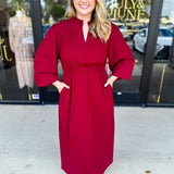 Classic Midi Dress - Deep Red-500 Midi-JODIFL-July & June Women's Fashion Boutique Located in San Antonio, Texas