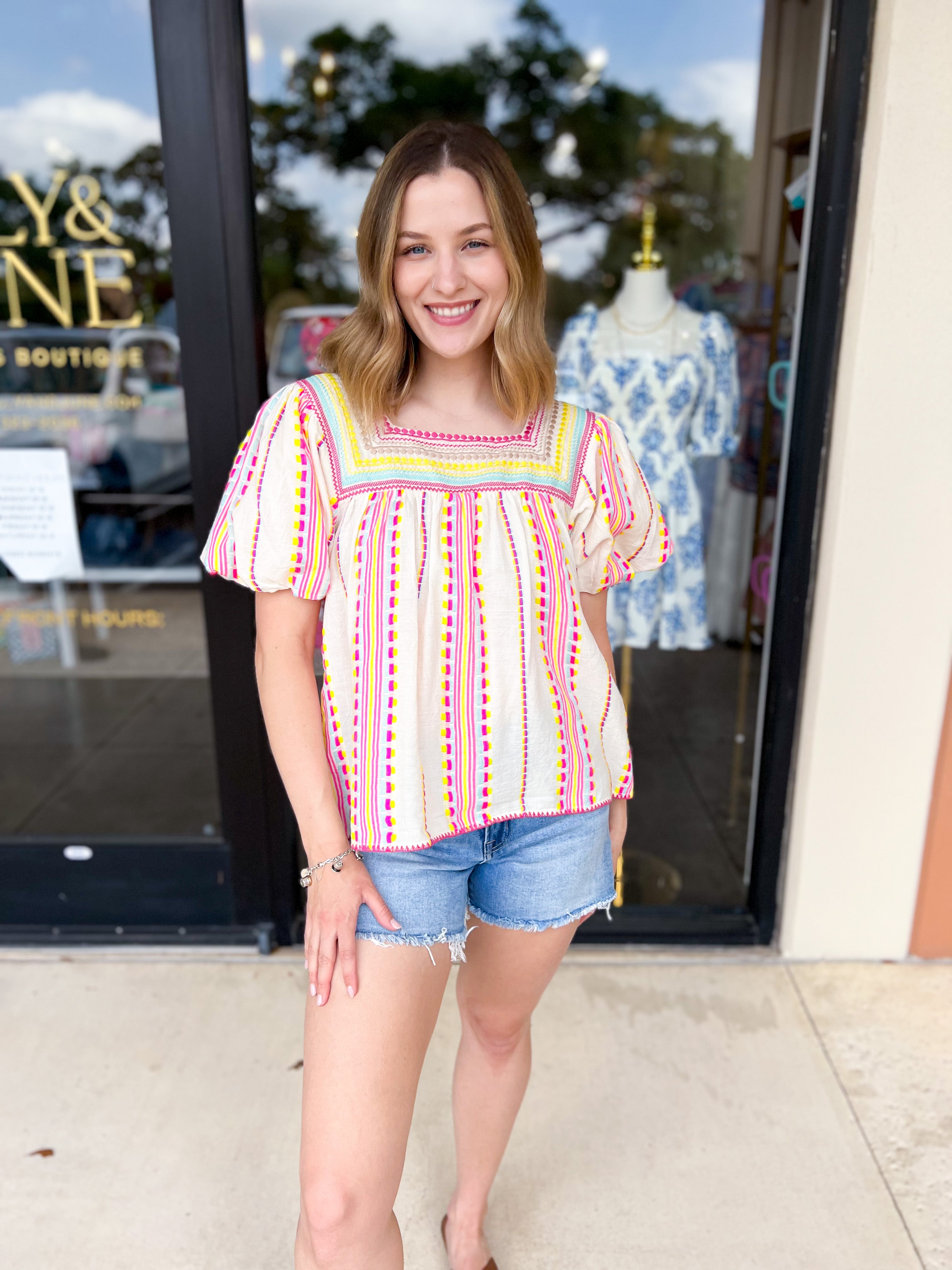 THML - Neon Fiesta Blouse-200 Fashion Blouses-THML-July & June Women's Fashion Boutique Located in San Antonio, Texas