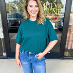 The Ella Knit Sweater Top - Teal-230 Sweaters/Cardis-JODIFL-July & June Women's Fashion Boutique Located in San Antonio, Texas