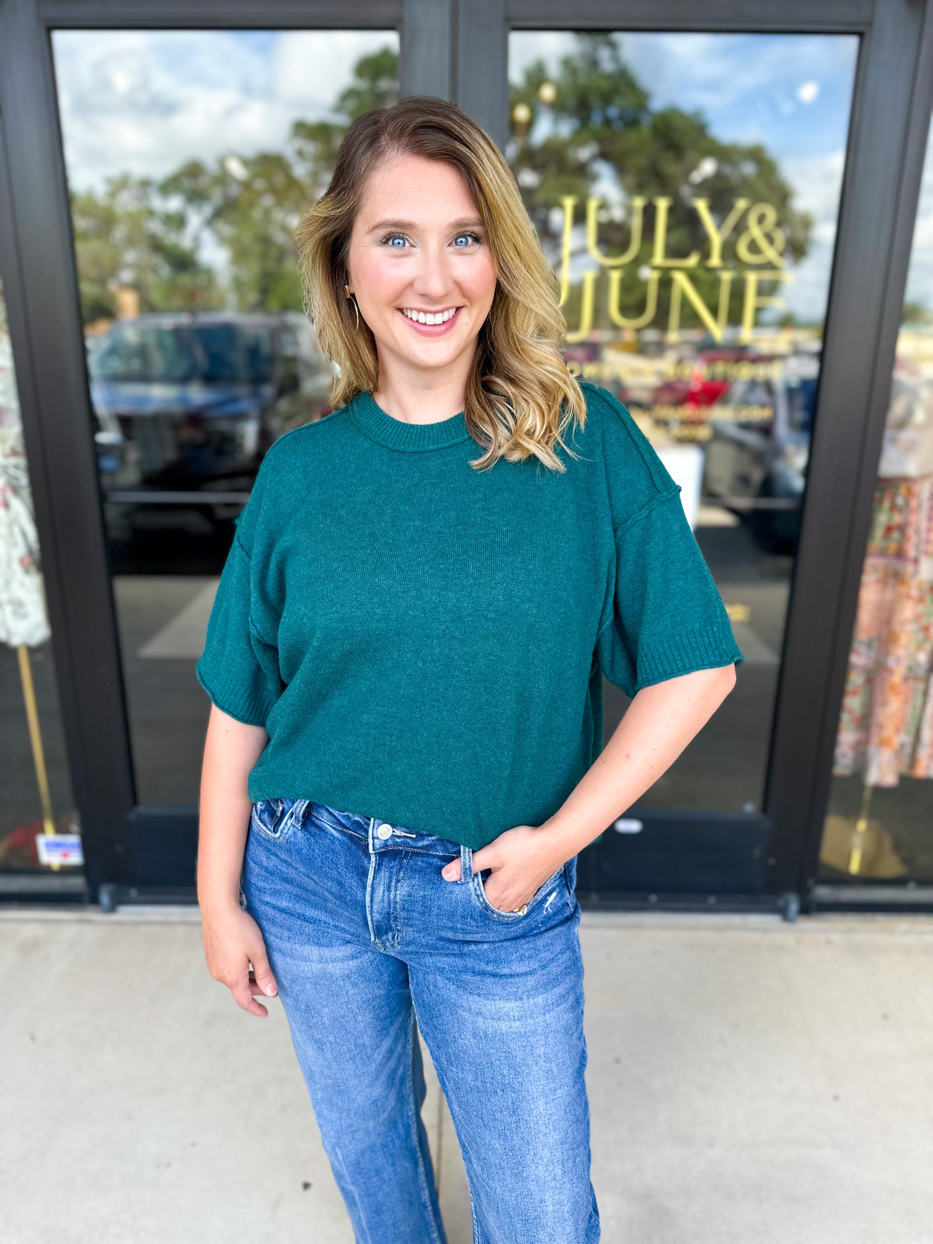 The Ella Knit Sweater Top - Teal-230 Sweaters/Cardis-JODIFL-July & June Women's Fashion Boutique Located in San Antonio, Texas