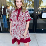 Burgundy Embroidered Mini Dress-510 Mini-ENTRO-July & June Women's Fashion Boutique Located in San Antonio, Texas