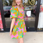 Bold Print Pink & Orange Mini Dress-510 Mini-PEACH LOVE-July & June Women's Fashion Boutique Located in San Antonio, Texas