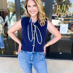 The Kate Sweater Vest - Navy-230 Sweaters/Cardis-ENTRO-July & June Women's Fashion Boutique Located in San Antonio, Texas